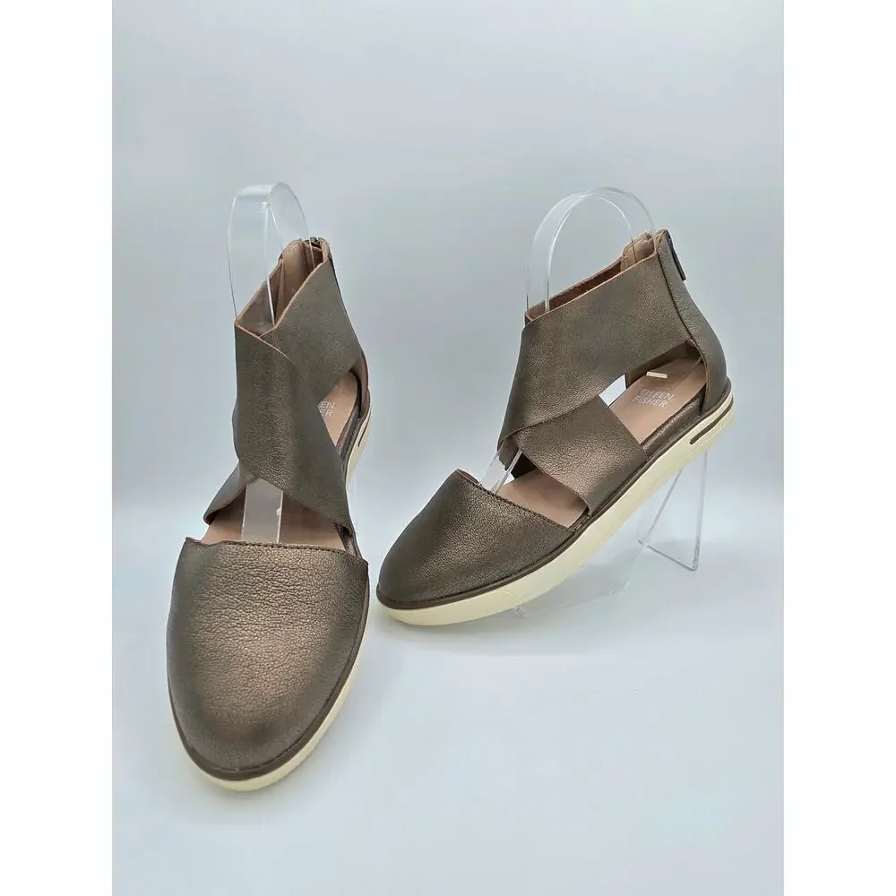 Eileen Fisher Leather Flats Womens 6.5 Bronze Metallic Comfort Shoes NEW